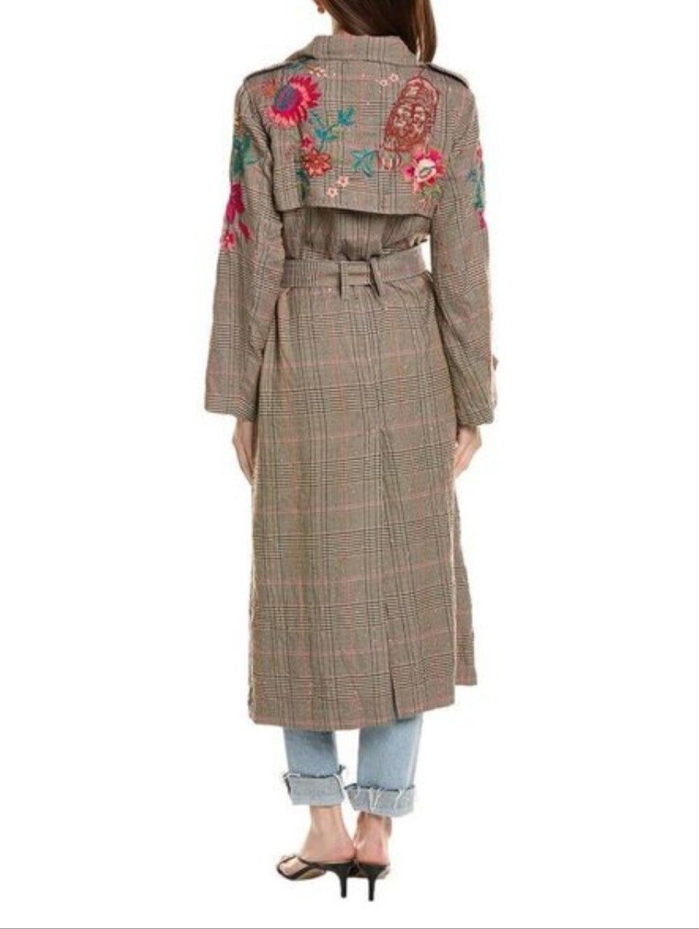 Johnny Was Womens Malina Plaid Trench Coat